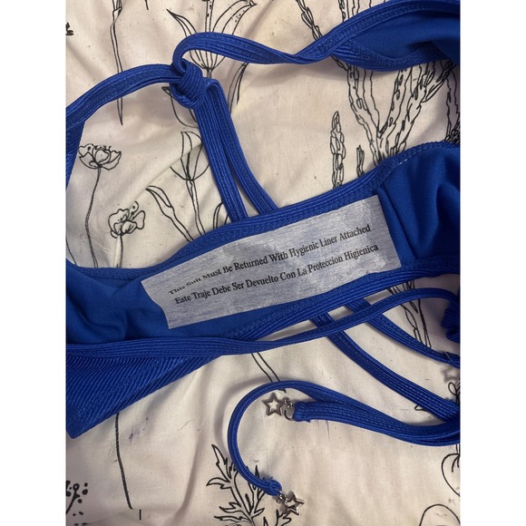 NEW Wild Fable Royal Blue Ribbed Low Rise Side Tie Silver Charm Bikini Bottoms S - Picture 4 of 5